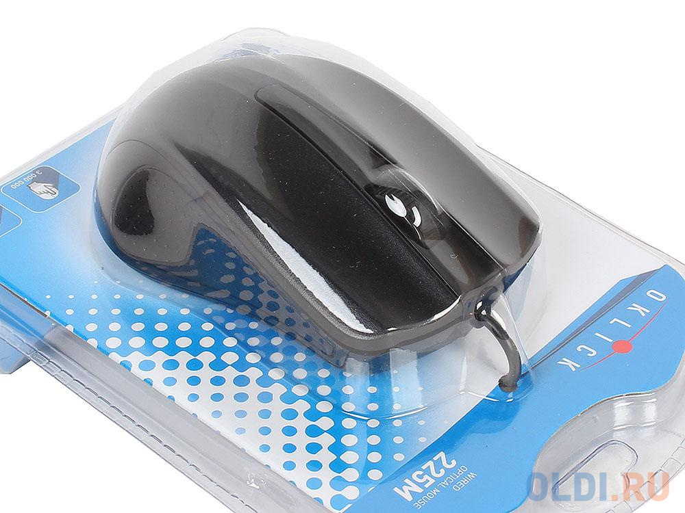 Мышь Oklick 225M черный оптическая (1200dpi) USB (2but)