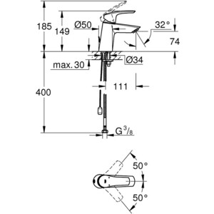 Смеситель для раковины Grohe Eurosmart с цепочкой, хром (23966003)