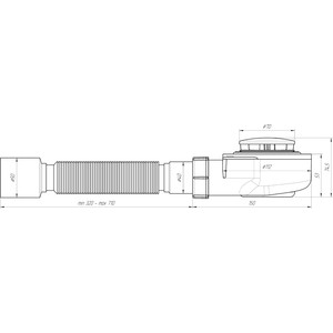 Сифон для душевого поддона АНИ пласт D50 h53 с гофрой 320-710 мм (E455C)