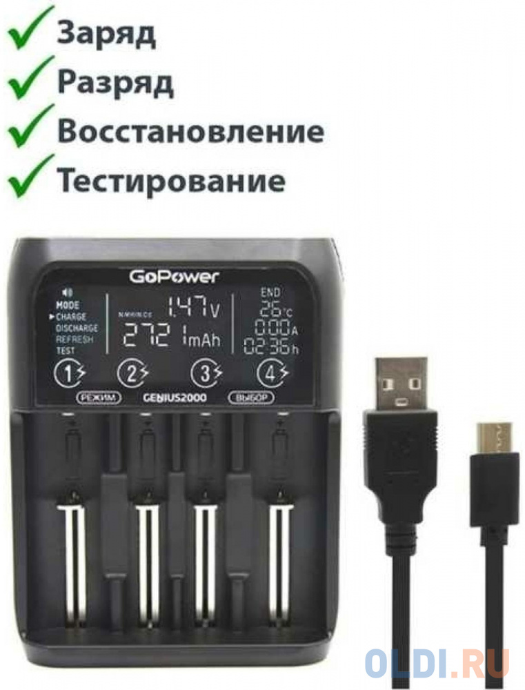 Зарядное устройство GoPower Genius2000 AA/AAA