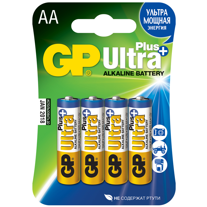 Батарея GP Ultra Plus Alkaline, AA (LR6), 1.5V, 4 шт. (4891199177736)