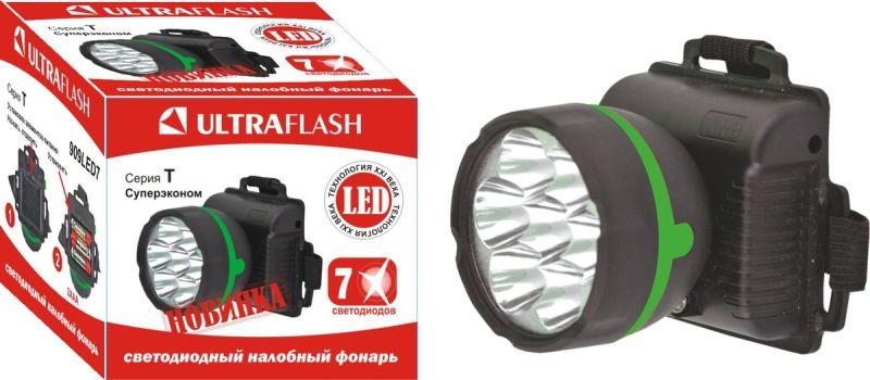 Фонарь налобный 909LED7 (7LED 1 режим; 3хR6 черн.) Ultraflash 11782 в Москвe