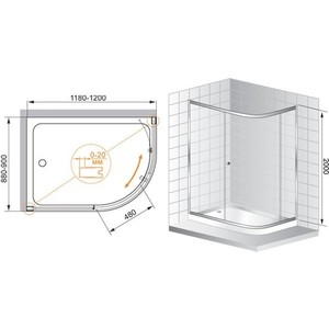 Душевой уголок Cezares Anima RH-1 120x90 прозрачный, хром (ANIMA-W-RH-1-120/90-C-Cr) в Москвe