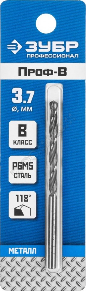 Сверло ⌀3.7 мм x 7 см/3.9 см, сталь Р6М5, по металлу, ЗУБР Профессионал, класс В, 1 шт. (29621-3.7)