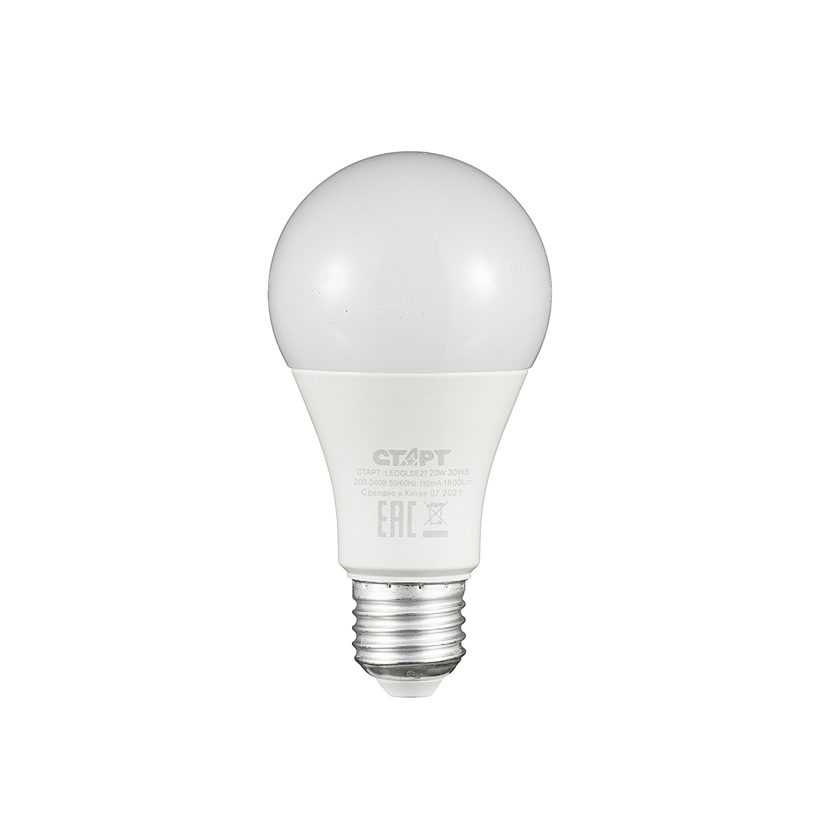 Лампа светодиодная E27 груша, 20 Вт, 3000 K / теплый свет, 1600лм, 220 В, СТАРТ (4610116202746)