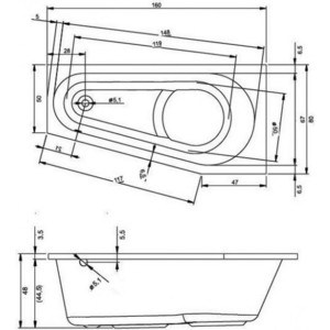 Акриловая ванна Riho Delta 160x80 L левая, с каркасом (B069001005, 2YNDL1019)