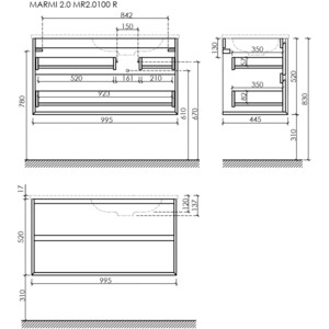 Тумба с раковиной Sancos Marmi 2.0 100х45 правая, дуб чарльстон (MR2.0100RECH, CN7015)