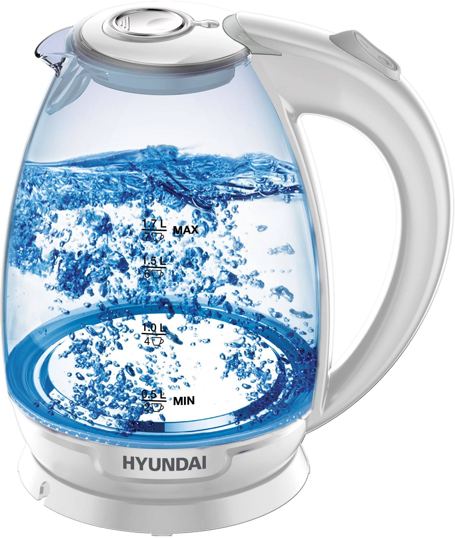 Чайник электрический Hyundai HYK-G2409 белый/серебристый, стекло