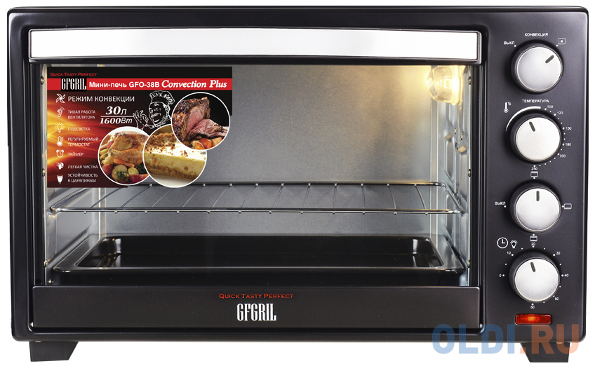 Мини-печь GFGril GFO-30B Convection Plus 30л. 1600Вт черный/серебристый в Москвe