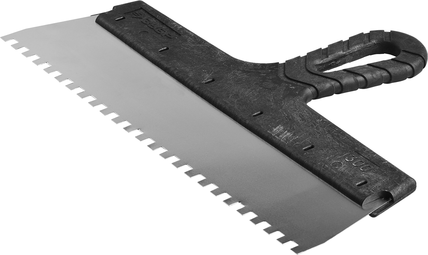 Шпатель Зубр МАСТЕР, зубчатый, лезвие 300мм, размер зубьев 6х6мм, нержавеющая сталь, для клея (10078-30-06)
