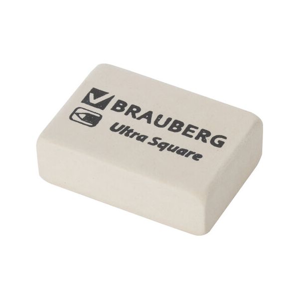 Ластик BRAUBERG "Ultra Square", 26х18х8 мм, белый, натуральный каучук, 228707 (80 шт.)