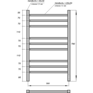 Полотенцесушитель электрический Point П9 500x800 диммер справа, белый (PN71858W)