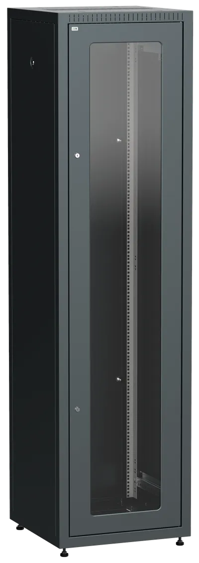 Шкаф телекоммуникационный напольный 47U 600x600 мм, стекло/металл, черный, разборный, ITK LINEA E LE05-47U66-GM (LE05-47U66-GM)