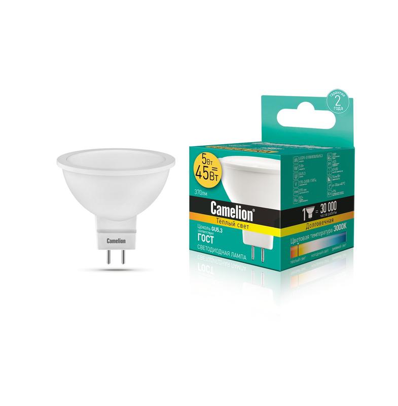 Лампа светодиодная LED5-S108/830/GU5.3 5Вт 3000К тепл. бел. GU5.3 370лм 220-240В Camelion 12041 в Москвe