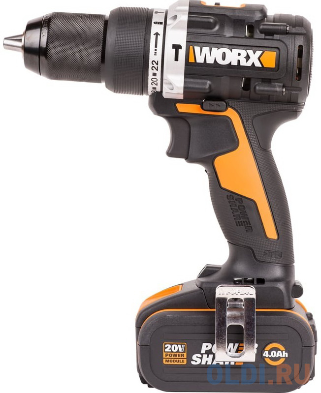 WORX Дрель-шуруповерт ударная аккумуляторная , 60Нм, 20В, бесщеточная, 4Ач x2, ЗУ 2А, кейс WX352.1 в Москвe