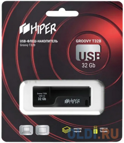 Флэш-драйв 32GB USB 2.0, Groovy T,пластик, цвет черный, Hiper