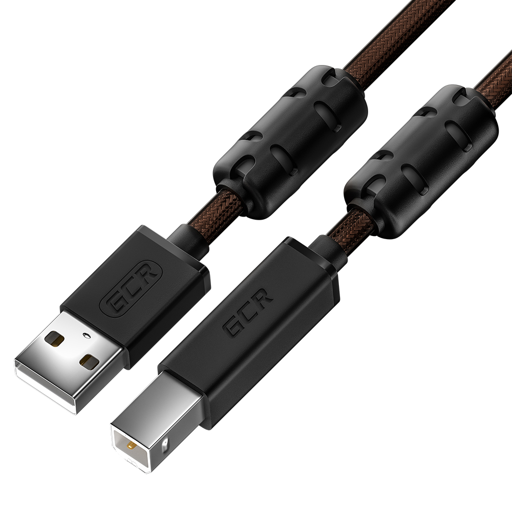 Кабель USB 2.0(Am)-USB 2.0(Bm), экранированный, ферритовый фильтр, 1.5м, черный/прозрачный GCR GCR-UPC10 (GCR-52414)