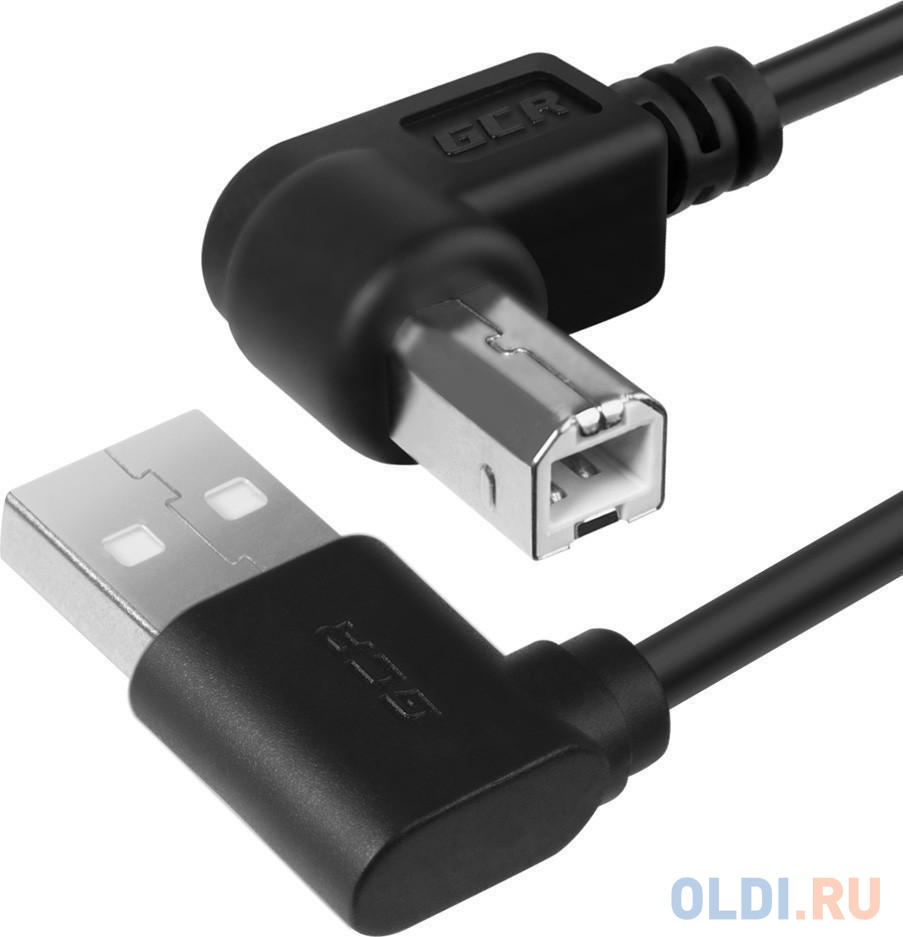 Greenconnect Кабель 1.0m USB 2.0, AM угловой/BM угловой, черный, 28/28 AWG, экран, армированный, морозостойкий, GCR-AUPC5AM-BB2S-1.0m