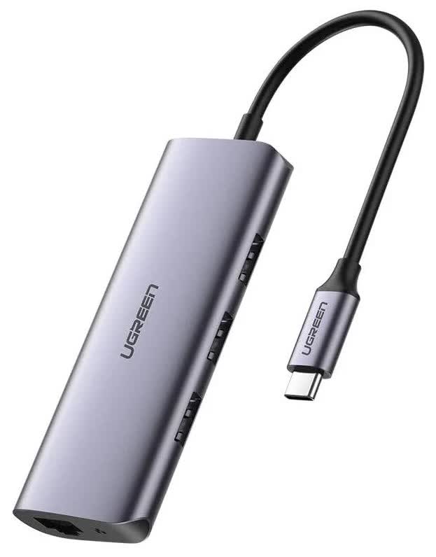 Адаптер UGREEN CM252 (60718) USB-C to 3 x USB 3.0+RJ45+Micro USB Multifunction Adapter серый