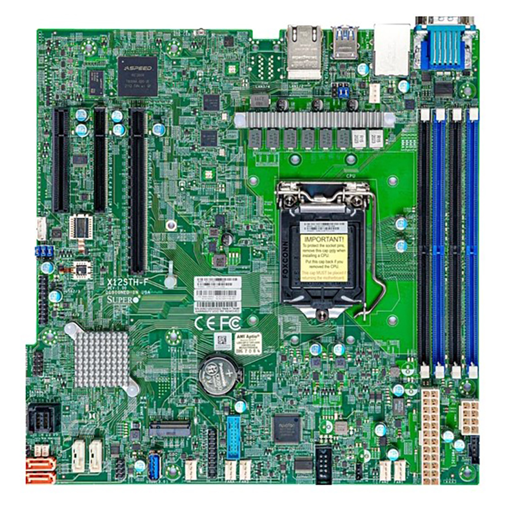 Материнская плата Supermicro X12STH-F-B, 1xSocket1200, iC256, 4xDDR4, PCI-Ex16, 1xM.2-PCI-E/SATA, 8SATA3 RAID 0/1/5/10, 2xGLAN, IPMI, 6xUSB 2.0, 5xUSB 3.1, VGA, mATX, Retail (MBD-X12STH-F-B)