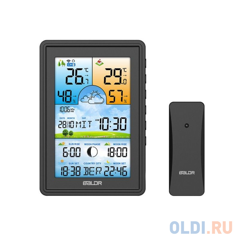 BALDR B0360WST2H2PR-V2-BLACK многофункцциональная беспроводная метеостанция с цветным дисплеем, черный