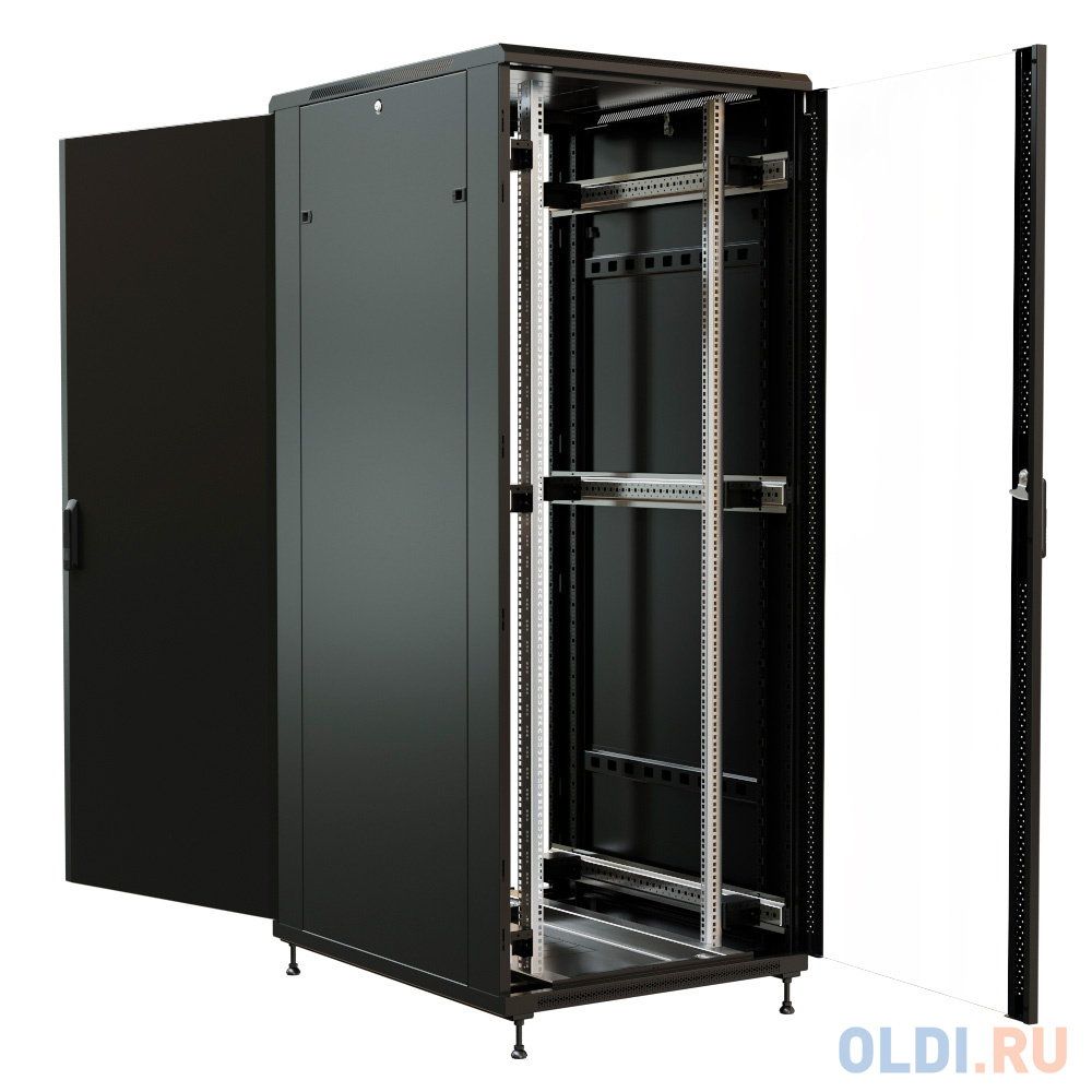 Шкаф серверный WRline (WR-TT-4281-AS-RAL9004) напольный 42U 800x1000мм пер.дв.стекл задн.дв.стал.лист 2 бок.пан. 800кг черный 910мм 2055мм IP20 сталь