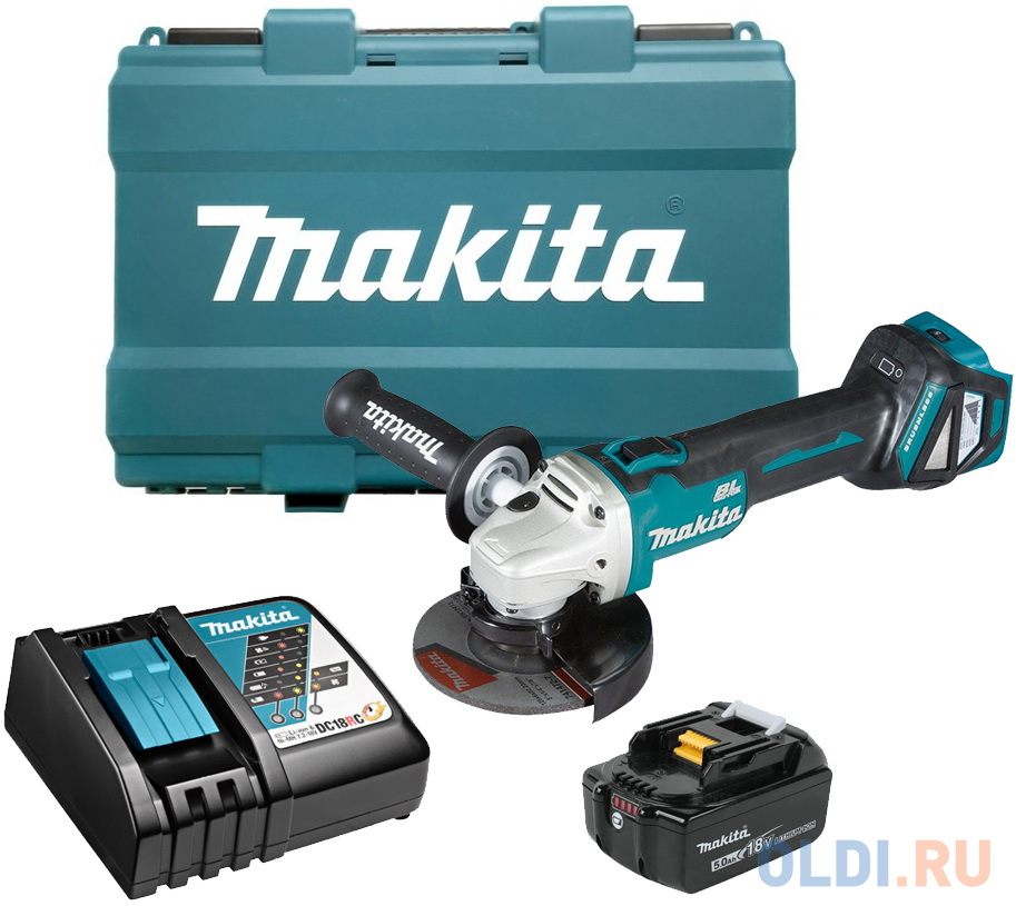 Makita DGA511RT УШМ акк б\\щет,ф125мм,18В,Li-ion,3000- 8500об\\м,2.3кг,кейс, акк 1 x5.0 Ач, быстрое з/