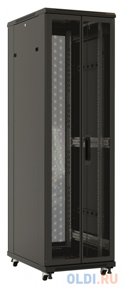 Шкаф серверный Hyperline (TTB-4268-DD-RAL9004) напольный 42U 600x800мм пер.дв.перфор.2ств. задн.дв.перфор.2-хст. 2 бок.пан. 800кг черный 710мм IP20 ст
