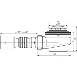 Сифон для душевого поддона АНИ пласт D50 с гофрой 320-710 мм (E415C) в Москвe