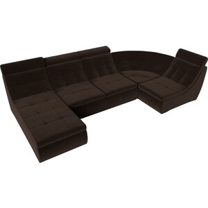 П-образный модульный диван Лига Диванов Холидей Люкс микровельвет коричневый