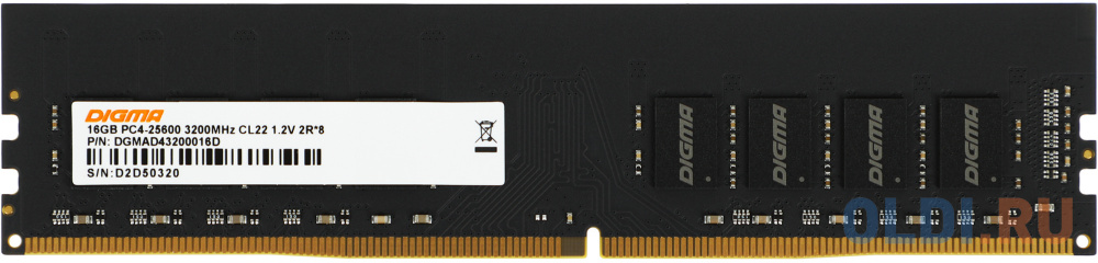 Память DDR4 16Gb 3200MHz Digma DGMAD43200016D RTL PC4-25600 CL22 DIMM 288-pin 1.2В dual rank