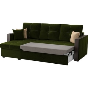 Угловой диван Мебелико Валенсия микровельвет зеленый левый угол