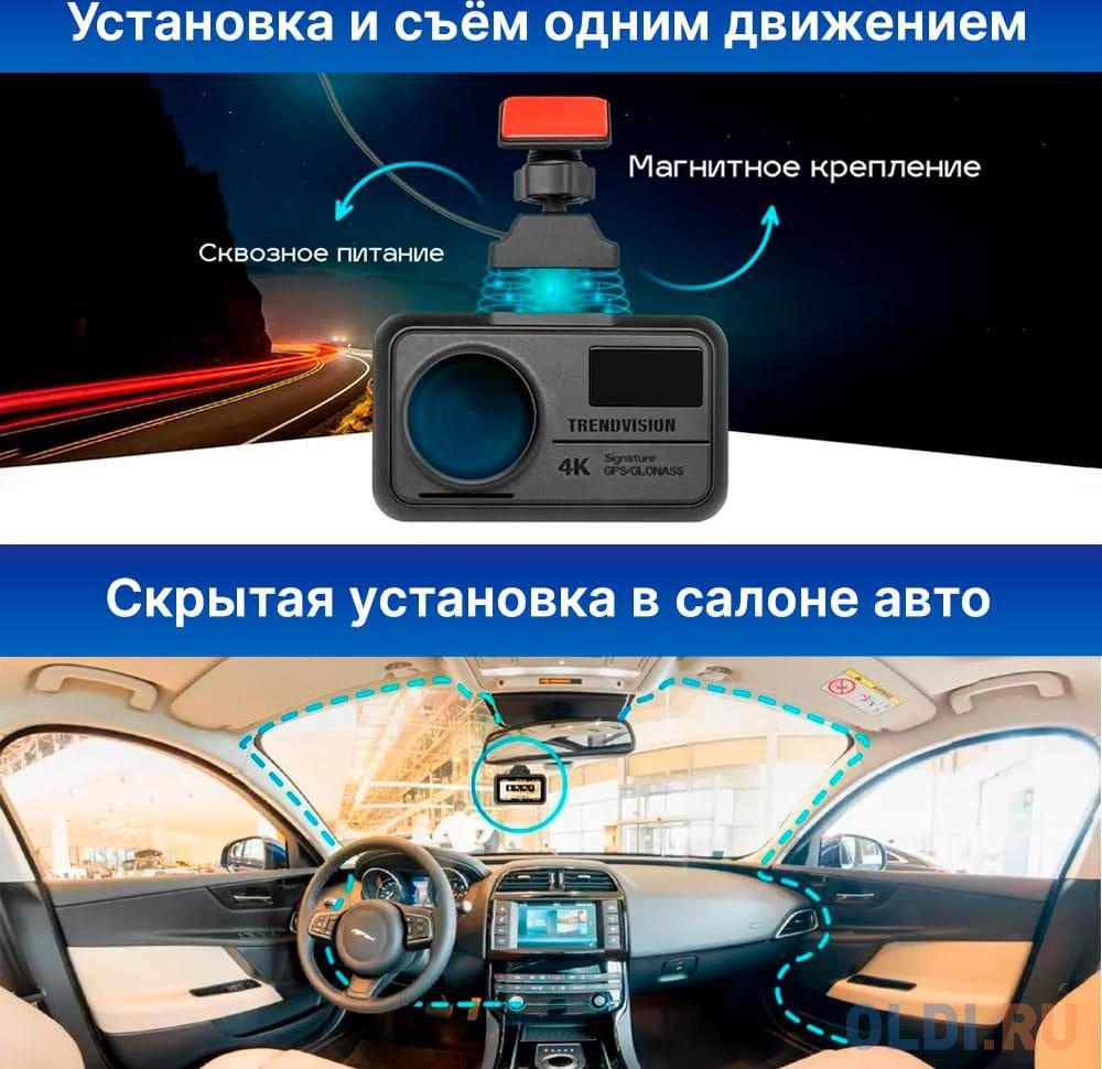 Видеорегистратор TrendVision TDR-725 Real 4K Max черный 8Mpix 2160x3840 2160p 170гр. GPS NT96670