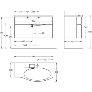 Тумба с раковиной Kerama Marazzi Riva 100 правая, белая (RV.100Rh\WHT.M, RV.wb.100Rh)