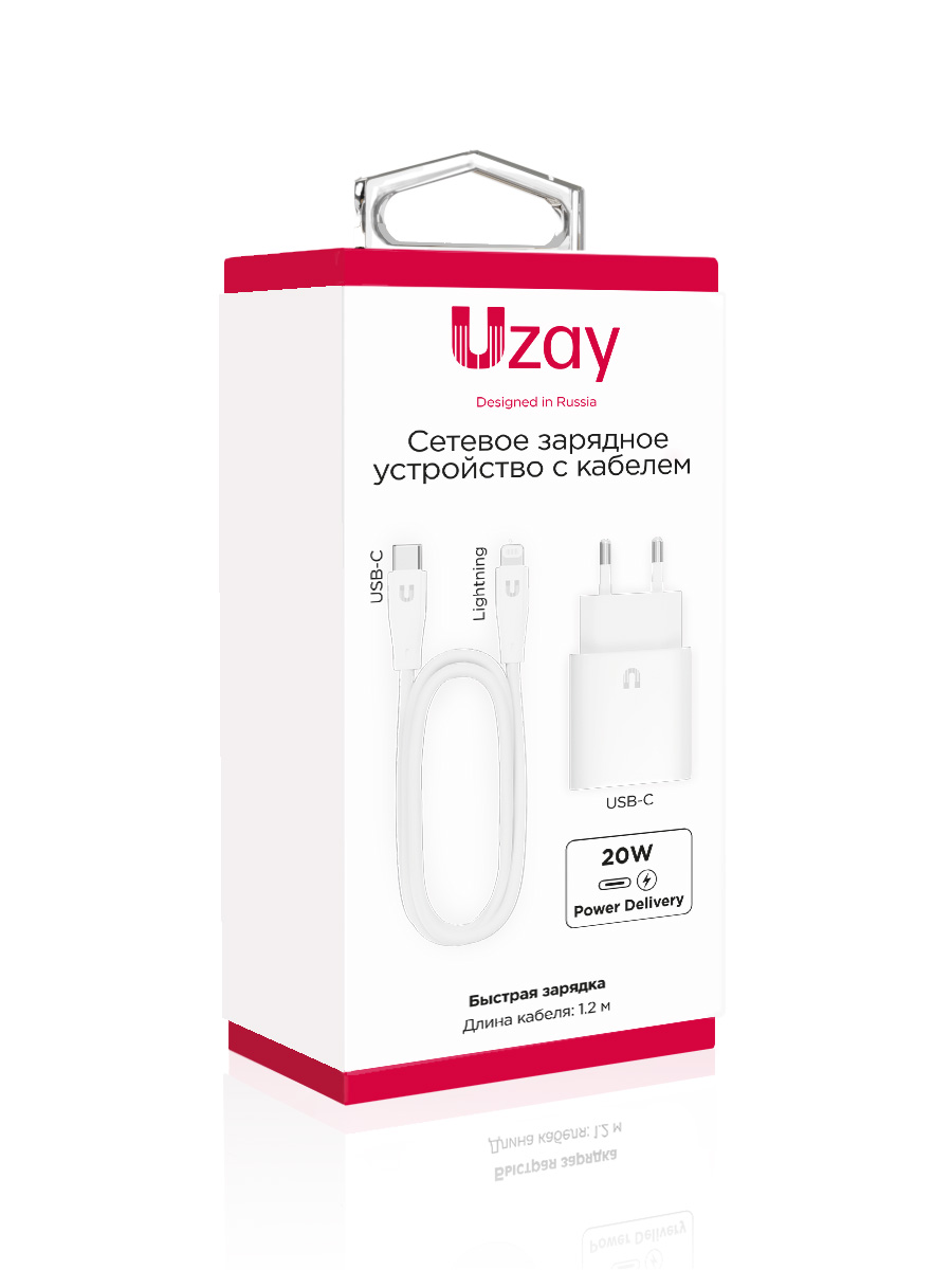 Сетевое зарядное устройство Uzay 20Вт PD USB-C, кабель C-Lightning, 1.2м, белый в Москвe