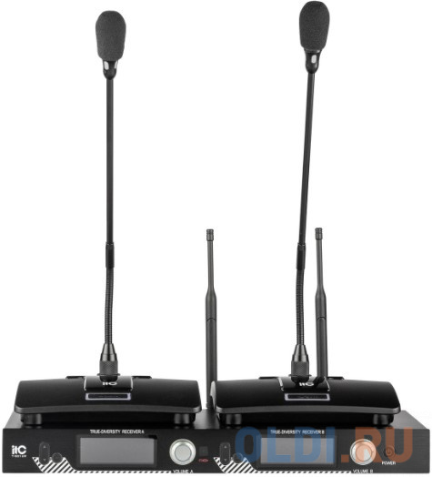 Радиосистема [T-521UZ] ITC, UHF двухканальная радиосистема с двумя настольными микрофонами типа "гусиная шея". LCD дисплей. True Diversity.