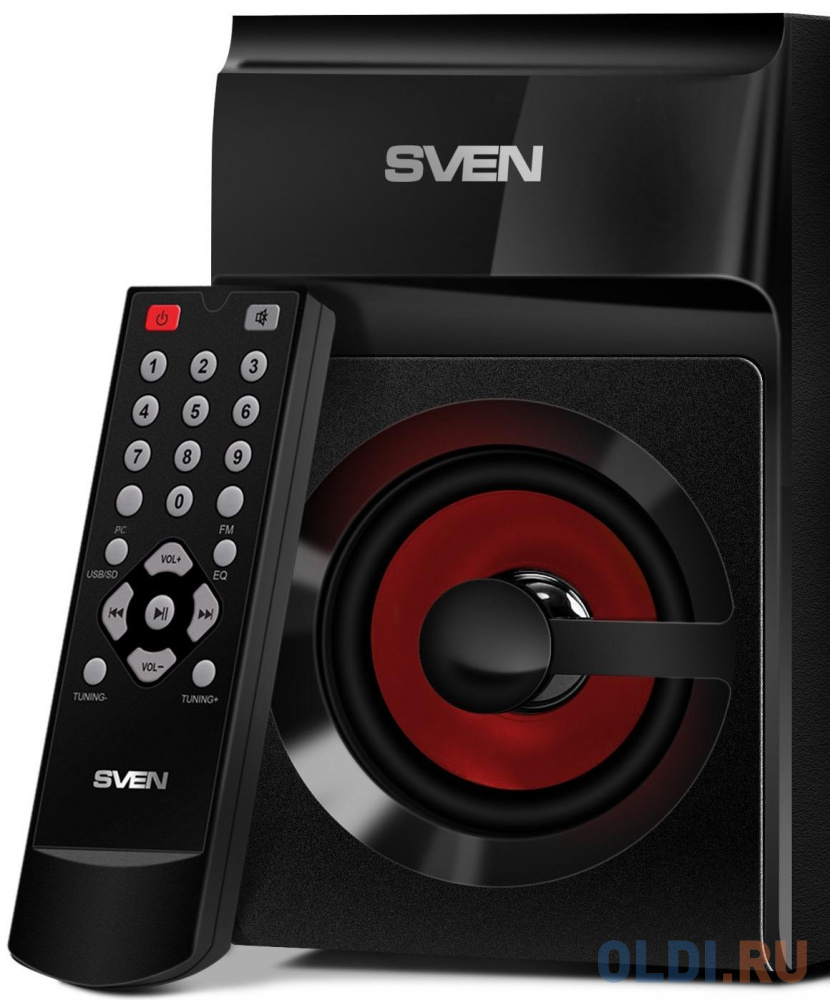 Колонки Sven MS-302 чёрные 2.1, FM,USB/SD, 2х10 Вт, ПДУ,Дисплей