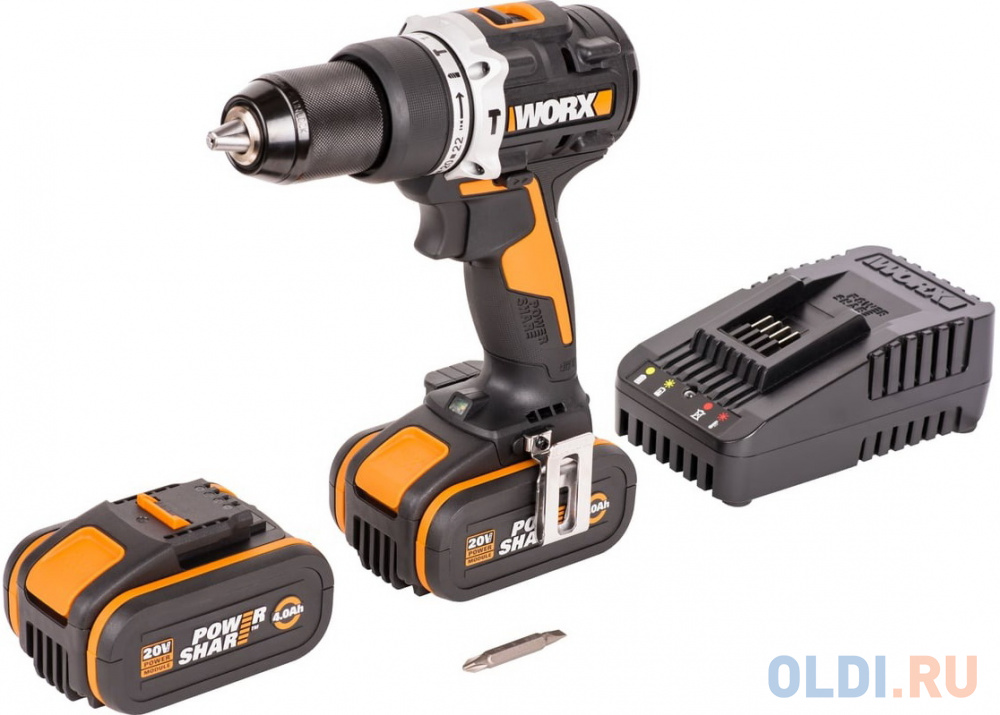 WORX Дрель-шуруповерт ударная аккумуляторная , 60Нм, 20В, бесщеточная, 4Ач x2, ЗУ 2А, кейс WX352.1 в Москвe