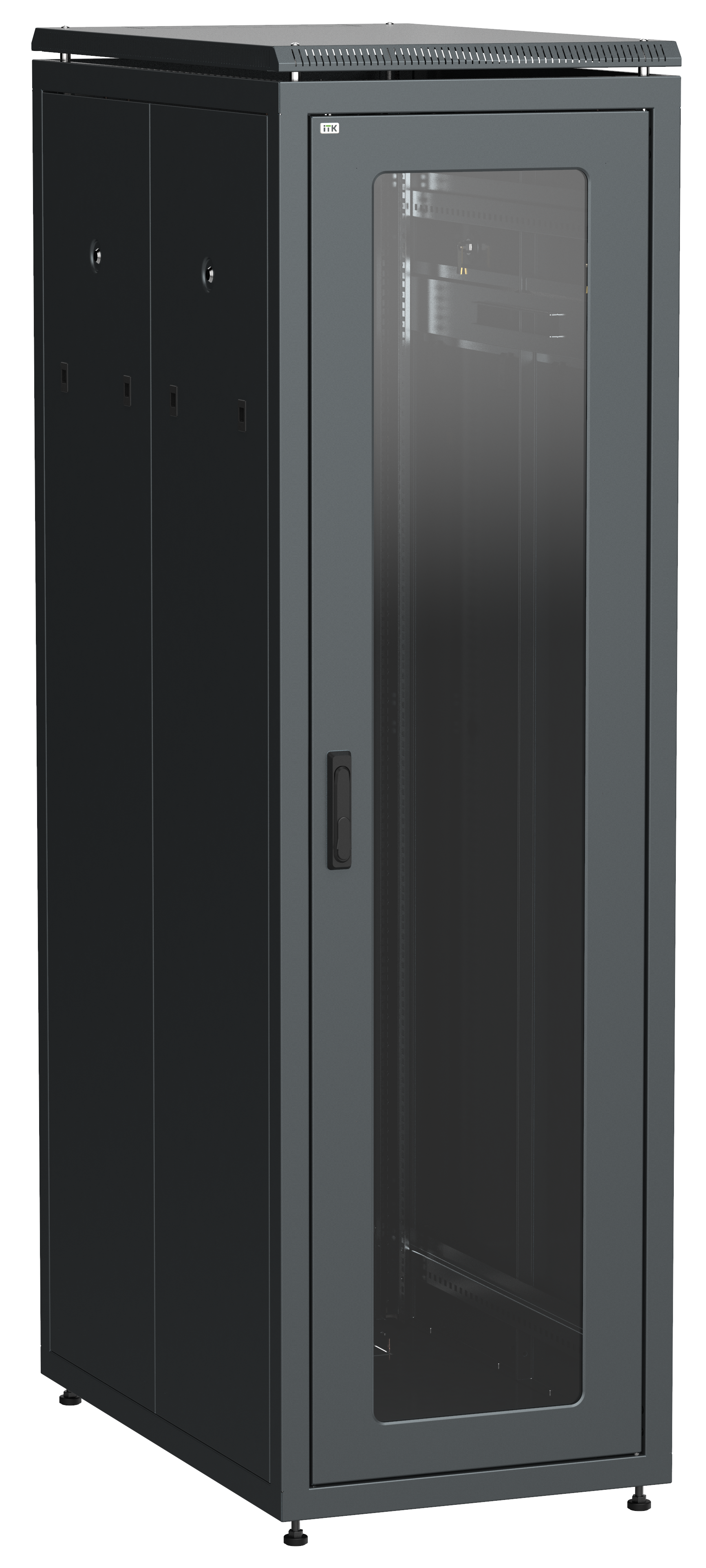 Шкаф телекоммуникационный напольный 38U 800x1000 мм, стекло/металл, черный, разборный, ITK LINEA N LN05-38U81-GM (LN05-38U81-GM)