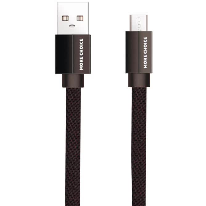 Дата-кабель More choice USB 2.1A для micro плоский USB K20m нейлон 1м (Black) в Москвe