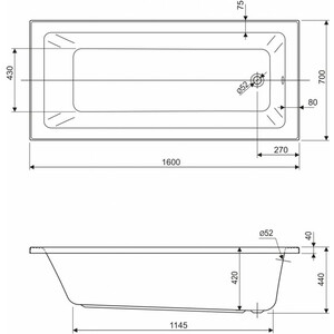 Акриловая ванна Cezares Plane Solo Mini 160х70 с каркасом (PLANE SOLO MINI-160-70-42-W37, EMP-160-70-MF-R)