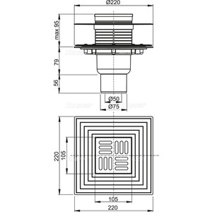 Душевой трап AlcaPlast 105х105/50/75 подводка прямая, нержавеющая сталь, гидрозатвор комбинированный SMART (APV2324)