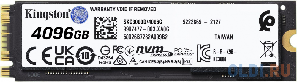 Твердотельный накопитель SSD M.2 Kingston 4.0Tb KC3000 Series <SKC3000D/4096G> (PCI-E 4.0 x4, up to 7000/7000Mbs, 1000000 IOPS, 3D TLC, NVMe, 32