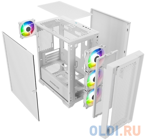 Powercase ByteFlow Micro White, Tempered Glass, 4х 120mm ARGB fans, ARGB HUB, белый, mATX  (CAMBFW-A4)