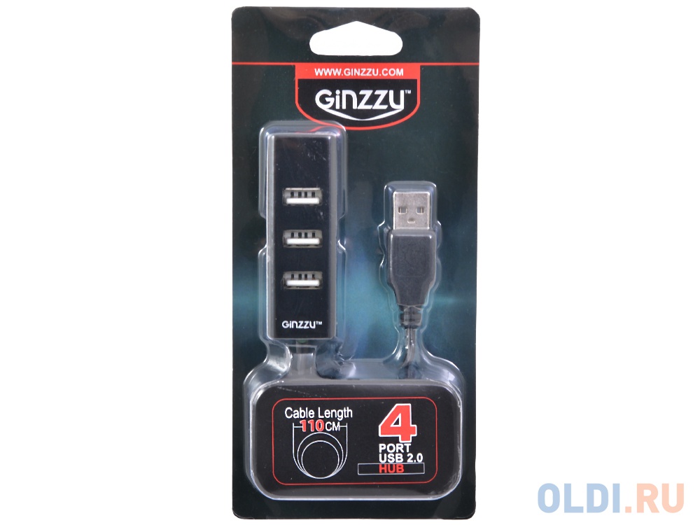 Концентратор USB 2.0 Ginzzu GR-474UB (4 порта, 1.1м кабель)