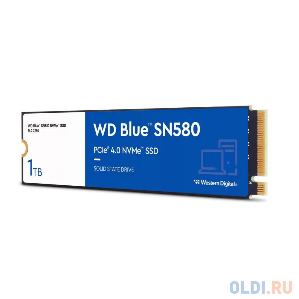 Твердотельный накопитель/ WD SSD Blue SN580 NVMe, 1000GB, M.2(22x80mm), NVMe, PCIe 3.0 x4, 3D TLC, R/W 3500/3000MB/s, IOPs 460 000/450 000, TBW 600, D