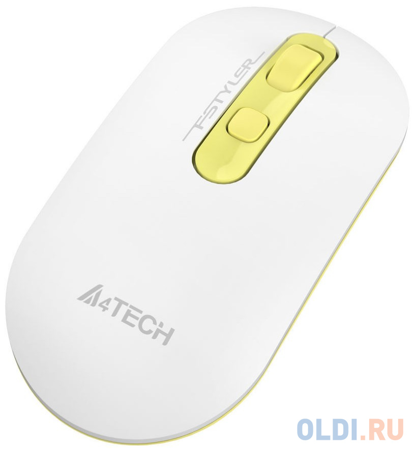 Мышь A4Tech Fstyler FG20 Daisy белый/желтый оптическая (2000dpi) беспроводная USB (4but)