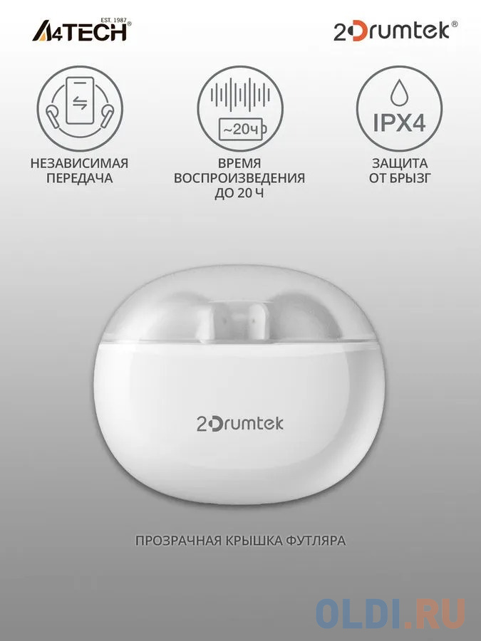 Наушники A4TECH 2Drumtek B20 TWS белый в Москвe