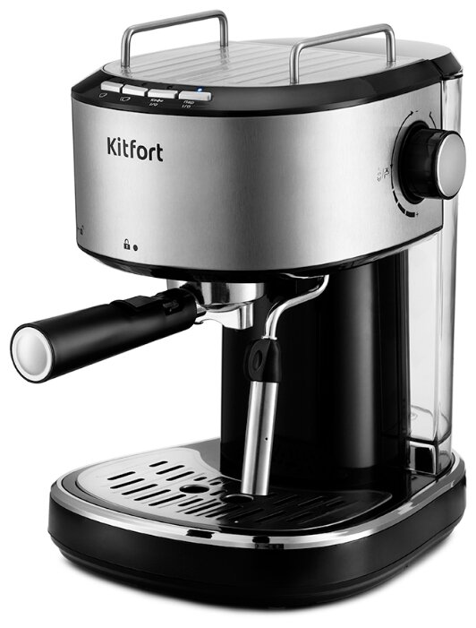 Кофеварка рожковая Kitfort KT-754, 850 Вт, кофе молотый, 1 л/1 л, ручной капучинатор, нержавеющая сталь/черный (1529066)