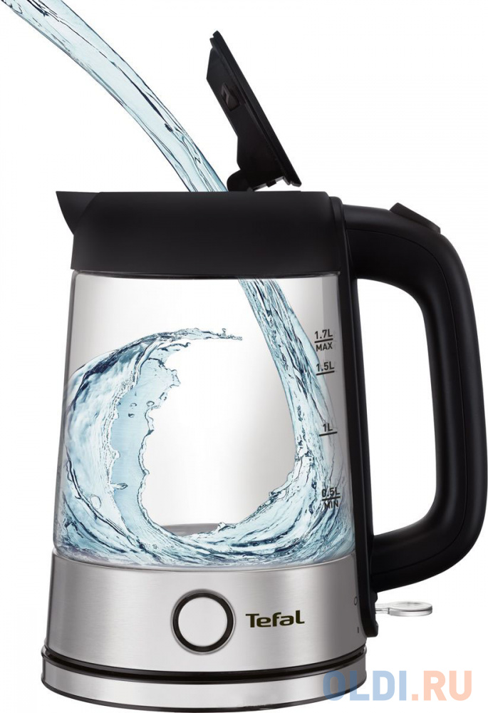 Чайник Tefal Glass Kettle KI750D 2400 Вт серебристый чёрный 1.7 л стекло